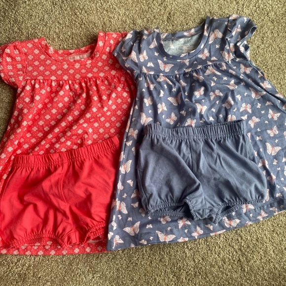 Bundle Baby Girl Floral and Butterfly Dress With Shorts 12 Months Cotton NWOT - Picture 1 of 8